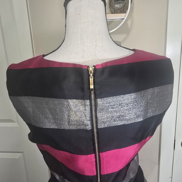Charming Charlie Fuchsia Black Striped Metallic A Line Sleeveless Dress Medium - Picture 5 of 13